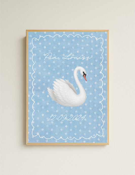 Polka Dot Swan Personalised Print