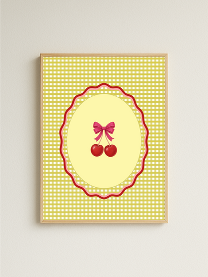 Gingham Cherry Print