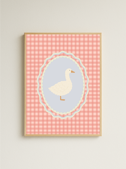Pink Gingham Goose Print